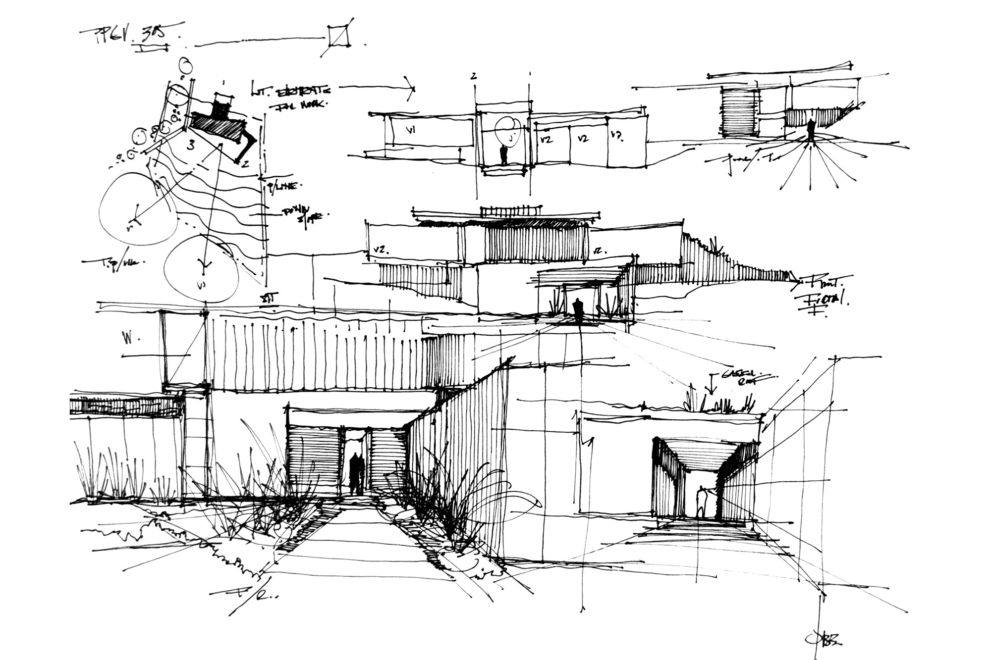 Diagrama de diseno de Villa Yume - eje diagonal y composicion